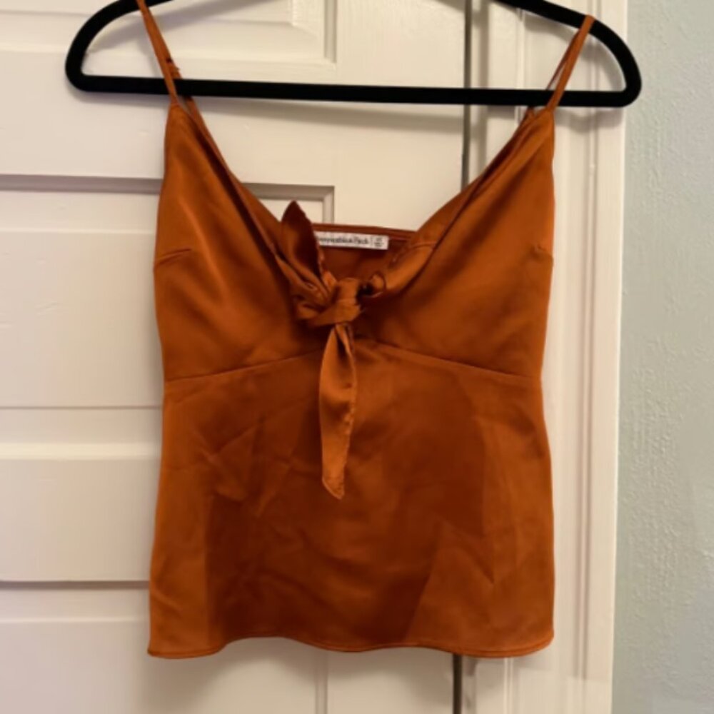 Abercrombie & Fitch Burnt Orange Silk Tie-Front Top